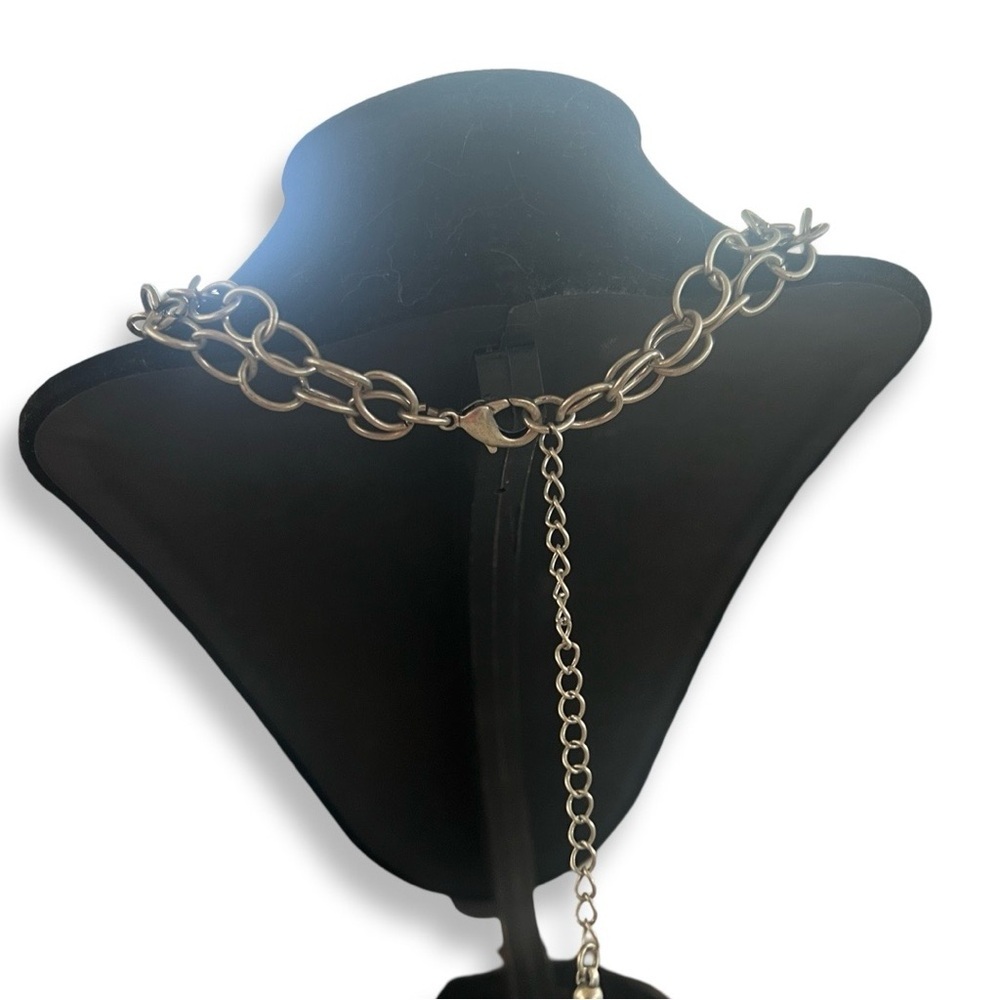 Beautiful statement necklace double chain silver and light purple - Picture 2 of 2